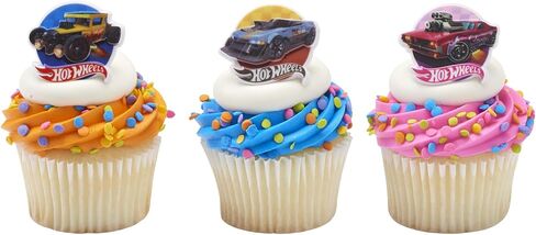 Hot Wheels™ Rings | 24 Epic Stunt Cupcake Toppers | DecoPac Hot Wheels Cars Cake Decorations, Multi-colored, Food Safe & Ready To Use - 24 Pack in Kuwait