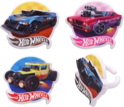 Hot Wheels™ Rings | 24 Epic Stunt Cupcake Toppers | DecoPac Hot Wheels Cars Cake Decorations, Multi-colored, Food Safe & Ready To Use - 24 Pack in Kuwait