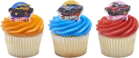Hot Wheels™ Rings | 24 Epic Stunt Cupcake Toppers | DecoPac Hot Wheels Cars Cake Decorations, Multi-colored, Food Safe & Ready To Use - 24 Pack in Kuwait