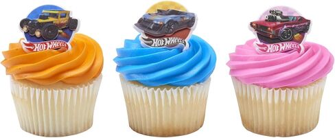 Hot Wheels™ Rings | 24 Epic Stunt Cupcake Toppers | DecoPac Hot Wheels Cars Cake Decorations, Multi-colored, Food Safe & Ready To Use - 24 Pack in Kuwait