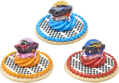 Hot Wheels™ Rings | 24 Epic Stunt Cupcake Toppers | DecoPac Hot Wheels Cars Cake Decorations, Multi-colored, Food Safe & Ready To Use - 24 Pack in Kuwait