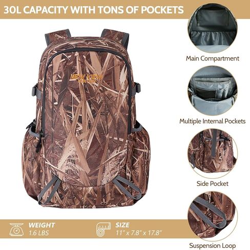 NEW VIEW 30L Camo Hunting Bag for Kids & Youth, Men Small Lightweight Backpack with 11 Pockets, Water Resistant Day Pack for Boys & Girls, Bird Watching, Travel, Hiking, Camping-New Camo in Saudi Arabia