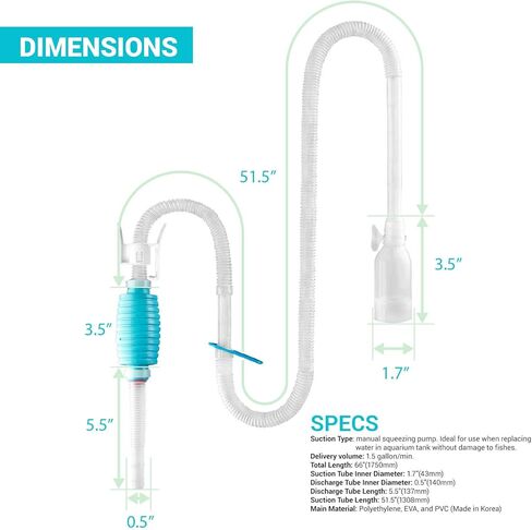 Tera Pump 2 Pack Extra Long 10 Ft Fish Clave Cleaner Siphon - مضخة مياه يدوية لأحواض السمك 10 جالون - تخطي الماء الخالي من BPA. in Kuwait