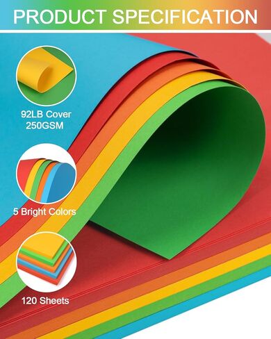 Cardstock 8.5x11 Inch Colored Paper, 5 Colors 120 Sheets Card Stock, Cardstock Paper for Scrapbooking, DIY Crafts, Assorted Cards Making (92LB Cover/250GSM) in Kuwait