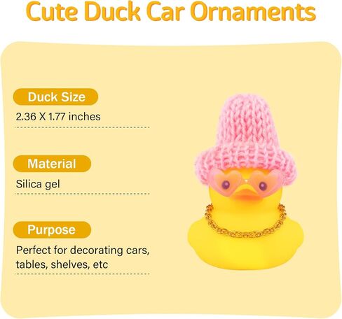 wonuu Car Dashboard Knitted Rubber Ducks, Christmas Eve Decorations Rubber Ducky for Car Ornament Cute Duck with Knit Hat, Glasses, Necklace (Pink) in Kuwait