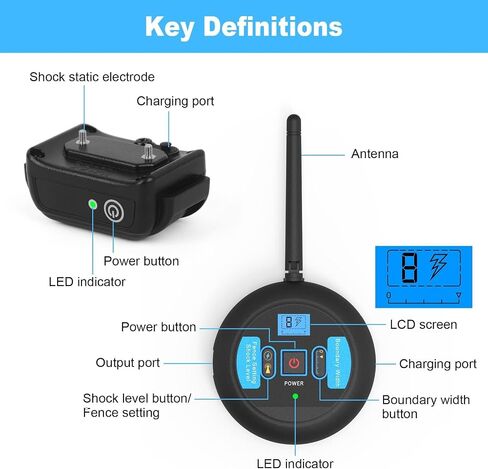 Yancen Wireless Dog Bence نظام احتواء كهربائي PET ، قوة صدمة نطاق التحكم القابلة للتعديل ، فعالة آمنة لا بشكل عشوائي على التصحيح ، طوق الكلب المقاوم للماء القابل لإعادة الشحن in Kuwait
