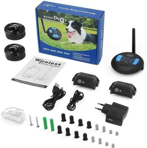 Yancen Wireless Dog Bence نظام احتواء كهربائي PET ، قوة صدمة نطاق التحكم القابلة للتعديل ، فعالة آمنة لا بشكل عشوائي على التصحيح ، طوق الكلب المقاوم للماء القابل لإعادة الشحن in Kuwait