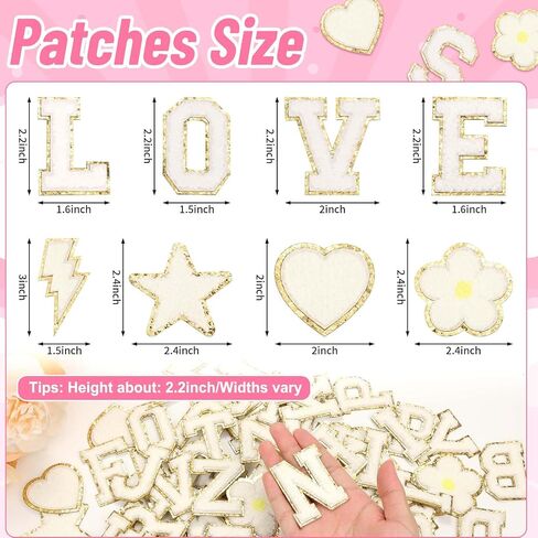 White Chenille Letters Iron on Patches, 72 Pcs Self Adhesive Applique Alphabets 2.2 Inch Sew on Letters Patches Varsity Initial Fabric Stickers Fuzzy Towel Embroidered Patches for Clothing Caps in Kuwait