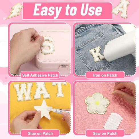 White Chenille Letters Iron on Patches, 72 Pcs Self Adhesive Applique Alphabets 2.2 Inch Sew on Letters Patches Varsity Initial Fabric Stickers Fuzzy Towel Embroidered Patches for Clothing Caps in Kuwait