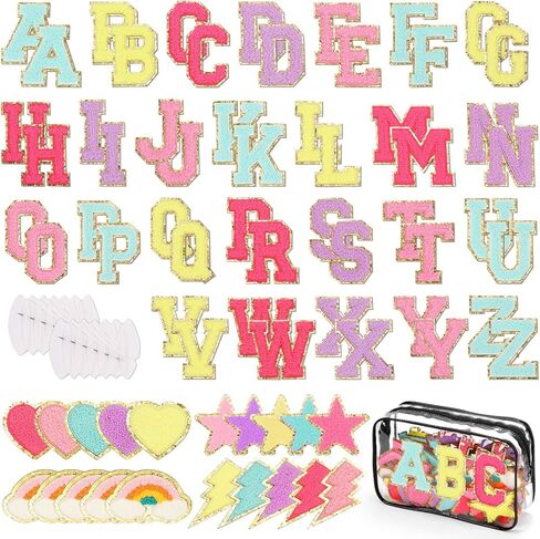 White Chenille Letters Iron on Patches, 72 Pcs Self Adhesive Applique Alphabets 2.2 Inch Sew on Letters Patches Varsity Initial Fabric Stickers Fuzzy Towel Embroidered Patches for Clothing Caps in Kuwait