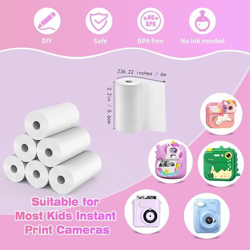 20 Rolls Instant Camera Refill Print Paper for Kids, Photo Printer HD Printing Thermal Print Paper Rolls Fit for Most Kids Instant Camera (White-20) in Saudi Arabia