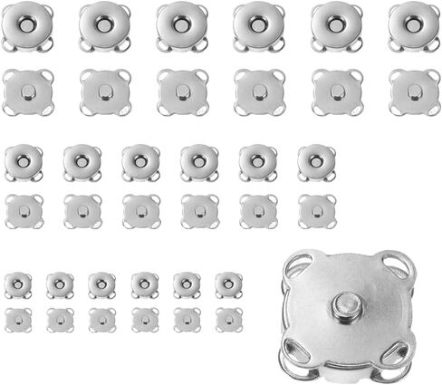 MIUPOO Metal Suction Sew On Snaps Buttons for Sewing Supplies, Fasteners Press Studs for Sewing Clothes,Snap Clasps Button for Clothes Jeans Overcoat DIY,18 Sets,Silver, Mixed Size in Saudi Arabia
