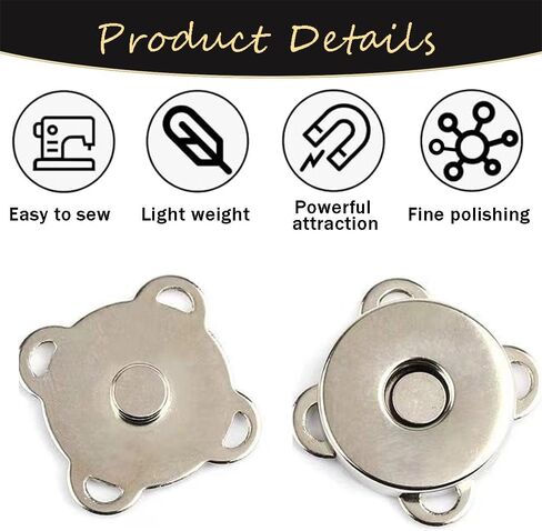 MIUPOO Metal Suction Sew On Snaps Buttons for Sewing Supplies, Fasteners Press Studs for Sewing Clothes,Snap Clasps Button for Clothes Jeans Overcoat DIY,18 Sets,Silver, Mixed Size in Saudi Arabia