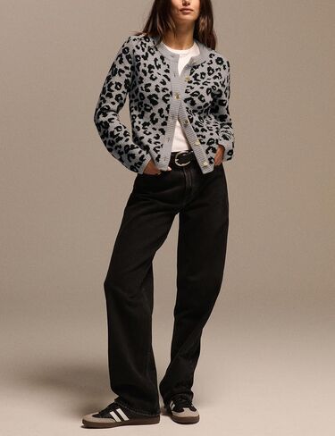 Women Leopard Print Cardigan Open Front Button Down Sweater Long Sleeve Cotton Knit Fall Clothes Outerwear Coats in Kuwait