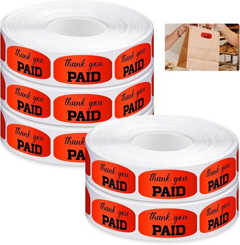 Zhanmai 5 Rolls 5000 Pcs Paid Thank You Store Sticker 0.75 x 1.5 Inch Self Adhesive Retail Merchandise Labels Thank You for Your Purchase Stickers for Supermarkets Stores (Bright Fluorescent Orange) in Kuwait