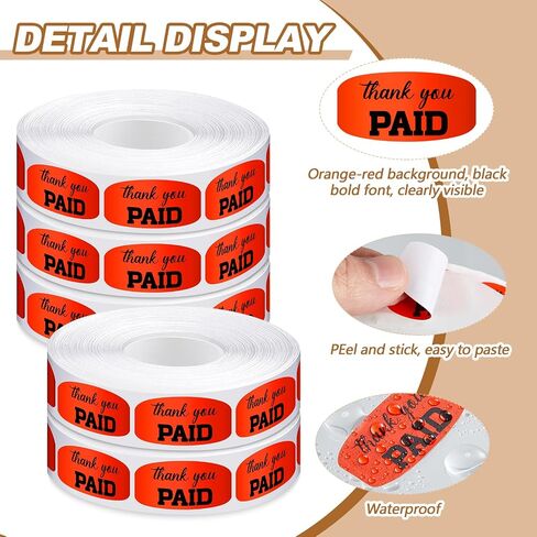 Zhanmai 5 Rolls 5000 Pcs Paid Thank You Store Sticker 0.75 x 1.5 Inch Self Adhesive Retail Merchandise Labels Thank You for Your Purchase Stickers for Supermarkets Stores (Bright Fluorescent Orange) in Kuwait