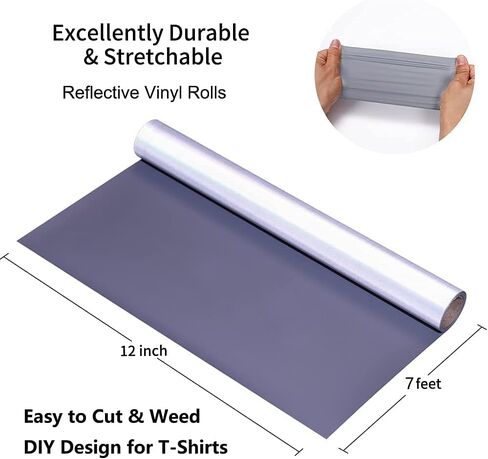 Reflective Heat Transfer Vinyl Reflective Rainbow HTV Vinyl Rolls Pack 12 Inch x 7 Feet Iron on Vinyl for T-Shirts DIY Design, Silhouette Cameo Heat Press Machine(Rainbow HTV Vinyl） in Saudi Arabia