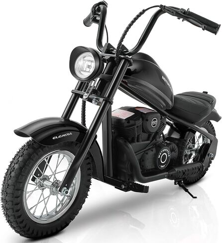 ELEMARA Electric Dirt Bike, 15 mph & 150lb Max, 24V Ride on Toy for Big Kids w/LED Lights & Power Display, Chain-Driven Motor, Twist-Grip Throttle, Shock Springs, Handbrake, 12" Air-Filled Tires-Black in Saudi Arabia