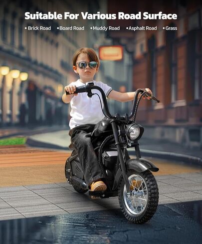 ELEMARA Electric Dirt Bike, 15 mph & 150lb Max, 24V Ride on Toy for Big Kids w/LED Lights & Power Display, Chain-Driven Motor, Twist-Grip Throttle, Shock Springs, Handbrake, 12" Air-Filled Tires-Black in Saudi Arabia