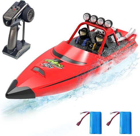 RC Boat for Kids Adults 2.4GHz Remote Control Boats with LED Light for Pool Lakes Water, 20MPH Fast Speed Racing Jet Boat, Boat Toy for Boys Girls, 2 Rechargeable Batteries 40+ Mins, Red in Saudi Arabia