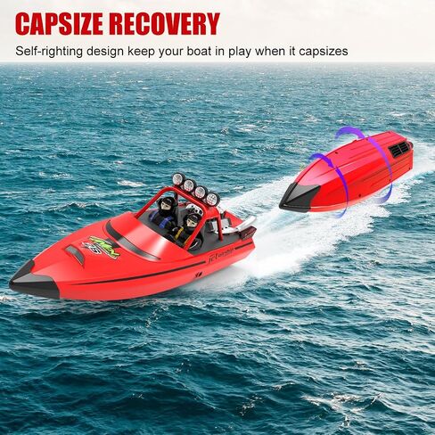 RC Boat for Kids Adults 2.4GHz Remote Control Boats with LED Light for Pool Lakes Water, 20MPH Fast Speed Racing Jet Boat, Boat Toy for Boys Girls, 2 Rechargeable Batteries 40+ Mins, Red in Saudi Arabia