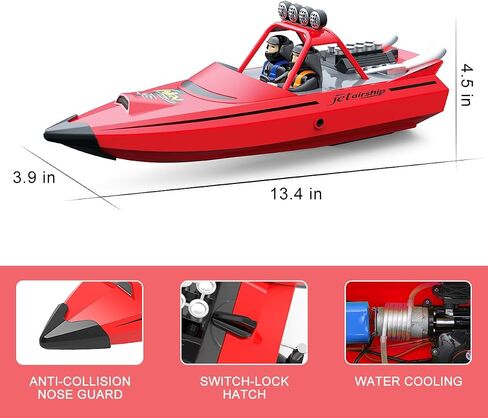 RC Boat for Kids Adults 2.4GHz Remote Control Boats with LED Light for Pool Lakes Water, 20MPH Fast Speed Racing Jet Boat, Boat Toy for Boys Girls, 2 Rechargeable Batteries 40+ Mins, Red in Saudi Arabia
