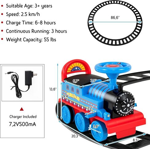 GLACER Ride On Train with 16 Pieces Tracks for Kids, Electric Ride On Toy with Lights & Sounds, Storage Box Under Seat and Retractable Foot Pedals, Gift for Toddler, Boys and Girls 3+ Years (Blue) in Kuwait