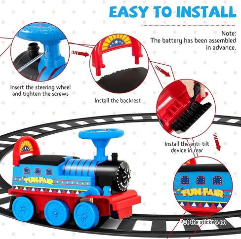GLACER Ride On Train with 16 Pieces Tracks for Kids, Electric Ride On Toy with Lights & Sounds, Storage Box Under Seat and Retractable Foot Pedals, Gift for Toddler, Boys and Girls 3+ Years (Blue) in Kuwait