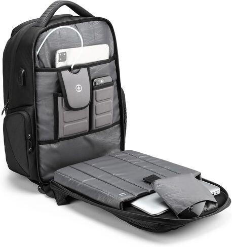 Swissdigital Design Men's Laptop Backpack for College and Business Travel with Integrated USB Charging Port and RFID Protection Fits Laptops up to 15.6 inch (Terabyte NG SD1695-01) in Saudi Arabia