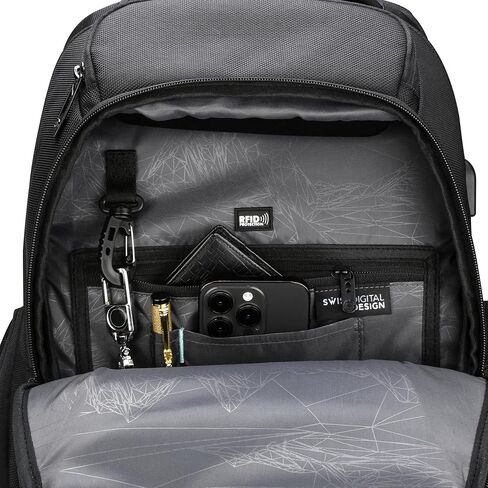 Swissdigital Design Men's Laptop Backpack for College and Business Travel with Integrated USB Charging Port and RFID Protection Fits Laptops up to 15.6 inch (Terabyte NG SD1695-01) in Saudi Arabia
