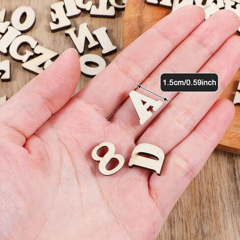 200pcs 0.6 "رسائل خشبية صغيرة وأرقام خشبية حروف فارغة أرقام ساعة خشبية فارغة لفنون الرسم DIY الإملاء الإملائي in Kuwait