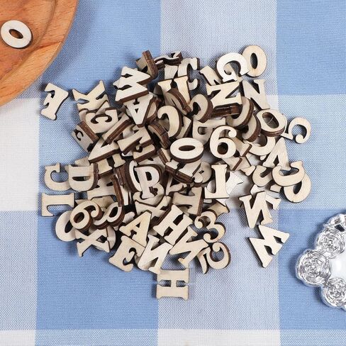 200pcs 0.6 "رسائل خشبية صغيرة وأرقام خشبية حروف فارغة أرقام ساعة خشبية فارغة لفنون الرسم DIY الإملاء الإملائي in Kuwait