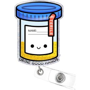 Blue Glitter Nurse Badge Reel with ID Clip, Sana Sana Colita De Rana Cute Badge Reel Retractable ID Tag Card Holder Clip, Funny Badge Reel for Nurse Student Teacher Doctor Medical Assistant