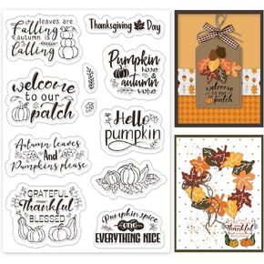 INFUNLY Thanksgiving Day Clear Stamps for Card Making Hello Pumpkin Rubber Stamps Grateful Thankful Blessed Silicone Stamps 4.3x6.3 Transparent Stamps for Holiday DIY Scrapbooking Photo Album Decor