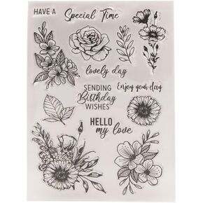 Arbuya DIY Flowers Clear Stamps and Dies for Card Making Daisy Flower Sentiment Rubber Stamp Rose Rubber Stamps for Crafting Paper DIY Scrapbooking Decor