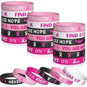 WATINC Breast Cancer Awareness Silicone Bracelets Set - Pink Ribbons Hope Faith Strength Courage Stretch Wristbands, Motivational Rubber Bracelet with Inspirational Messages for Women Girls (120Pcs)