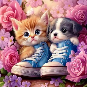 CEOVR Diamond Art Kits for Adults, Cat and Dog Diamond Painting Dots 5D Full Drill DIY Animal Gem Art for Beginner, Adult Crafts Kits Wall Decor for Home Office 12x12in