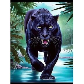 SKRYUIE 5D Panther Diamond Painting Kits - DIY Diamond Art Kits for Adults Beast, Full Round Drill - Crystal Cross Stitch - Adults Craft for Wall & Office Decor - 12x16inch