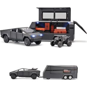 1/32 Pickup Trailer RV Model Kit, Car Model Diecast Metal Toy,Truck Model Simulation Sound Light,Toy Trucks with RV Motor,Best Gift for Kids or Model car Collectors(Black)