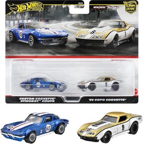 Mattel Hot Wheels HRR80 Premium 2 Pack '69 COPO Corvette/Custom Corvette Stingray Coupe Vehicle Toy Mini Car 3 Years Old Blue