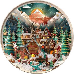 Wooden Puzzles for Adults, Wooden Jigsaw Puzzles for Adults Kids, 3D Christmas Town Unique Shaped Wood Puzzles Adult, Creative Birthday Gifts for Friends Family Game (11.4 * 11.4in 200pcs)