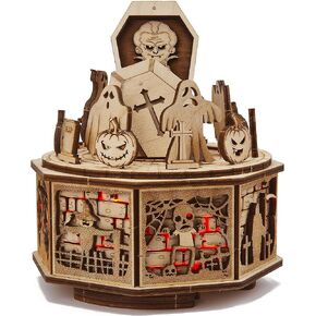 Wood Trick Halloween Wooden Music Box Kit - Addams Melody - w/Red Lighting - 3D Wooden Puzzle for Adults and Kids to Build - Engineering DIY Project Mechanical 3D Puzzle Model Kits for Adults