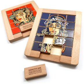 TROVE - Dualities Sliding Wooden Puzzles, Day v. Night - STEM, Challenging, Entertaining, Fun, Brain Teaser, Classic Slide Puzzle, Klotski, Great for Travel, Great for All Ages