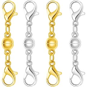 Sterling Silver Magnetic Clasp, Double Lobster Closure, Magnetic Necklace Clasps and Closures,925 Sterling Silver Double Lobster Clasp Magnetic Jewelry Clasps for Necklaces (6gold)