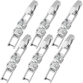 Beebeecraft 1 Box 6Pcs Cubic Zirconia Foldover Clasps Silver Brass Fold Over Extender Clasp for Necklaces Bracelets Watch Band DIY Jewelry Making Accessories