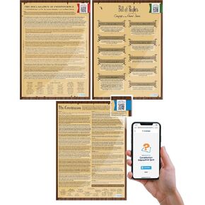 Founding Documents Set of 3 Posters: US Constitution, Bill of Rights, Declaration of Independence,Large 23.4"x16.5",Daydream Education
