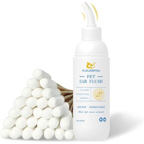 Tris Flush Cat & Dog Ear Cleaner - Dog Ear Infection Therapy with PHMB, Removes Wax, Odo, Gentle & Hypoallergenic, with 20 Cotton Swabs, 4 Fl oz