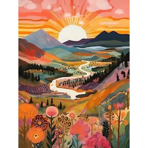 ColourMost's Original Paint by Numbers Kits-Colorful Yellowstone #06-'Zenith'. Includes Canvas, and Brushes, Perfect for Beginners and Advanced Painters Wood-Framed Canvas (Pre-Stretched)