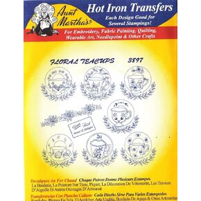 Floral Teacups Aunt Martha's Hot Iron Embroidery Transfer