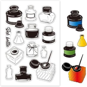 GLOBLELAND Ink Bottle Clear Stamps Transparent Silicone Stamp Seal for Card Making Decoration and DIY Scrapbooking